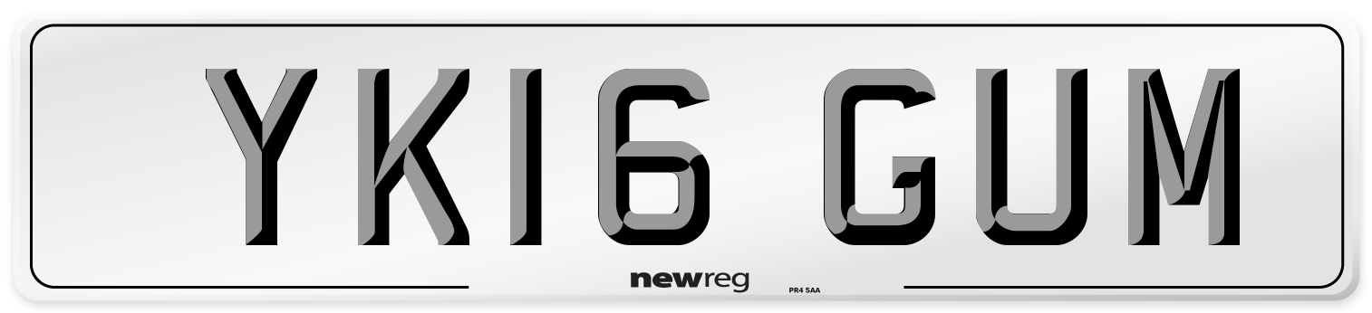 YK16 GUM Number Plate from New Reg